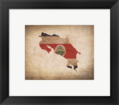 Framed Art Map with Flag Overlay Costa Rica Wall Decor 18x24 Artwork