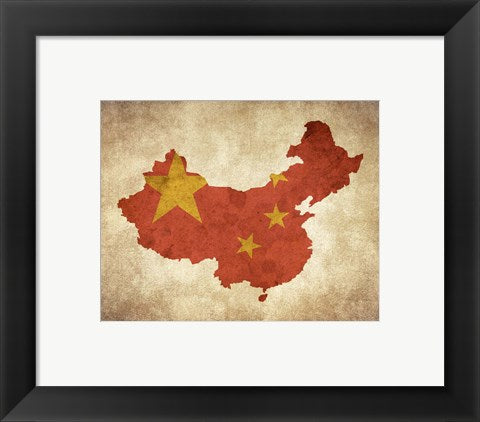Framed Art Map with Flag Overlay China Wall Decor 18x24 Artwork