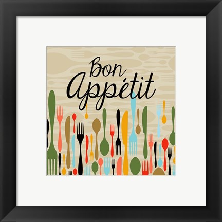 Framed Art Bon Appetit Cutlery Beige Wall Decor18x24 Artwork