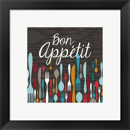 Framed Art Bon Appetit Cutlery Grey Wall Decor18x24 Artwork