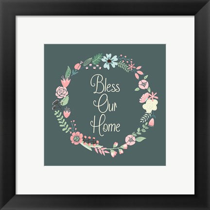 Framed Art Bless Our Home Floral Teal Wall Decor18x24 Artwork