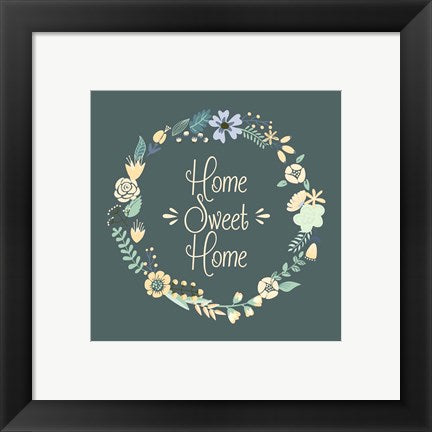 Framed Art Home Sweet Home Floral Teal Wall Decor 18x24 Artwork