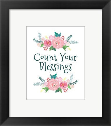 Framed Art Count Your Blessing-Floral Wall Decor18x24 Artwork
