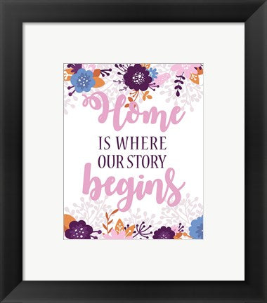 Framed Art Home Is Where Our Story Begins-Pink Floral Wall Decor 18x24 Artwork