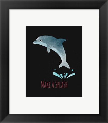 Framed Art Make a Splash Dolphin Black Wall Decor 18x24 Artwork