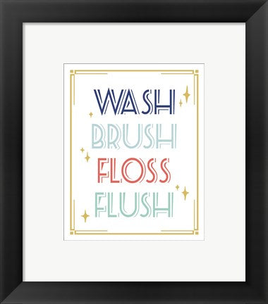 Framed Art Wash Brush Floss Flush Shark Coral Part II Wall Decor 18x24 Artwork