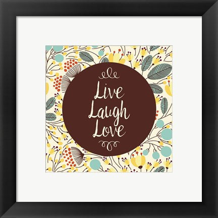 Framed Art Live Laugh Love Retro Floral White Wall Decor 18x24 Artwork