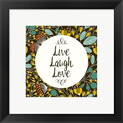 Framed Art Live Laugh Love Retro Floral Black Wall Decor 18x24 Artwork