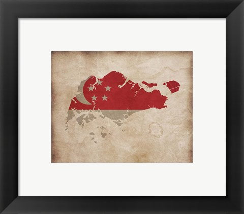 Framed Art Map with Flag Overlay Singapore by Take Me Away Wall Decor 18x24 Artwork