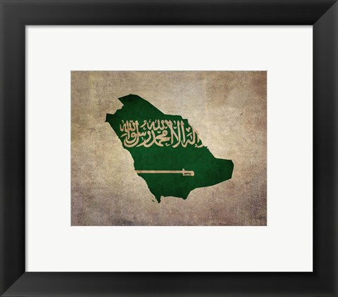 Framed Art Map with Flag Overlay Saudi Arabia by Take Me Away Wall Decor 18x24 Artwork