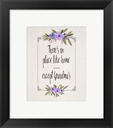 Framed Art There's No Place Like Home Except Grandma's Purple Flowers Wall Decor 18x24 Artwork