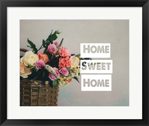 Framed Art Home Sweet Home Flower Basket Color Wall Decor 18x24 Artwork
