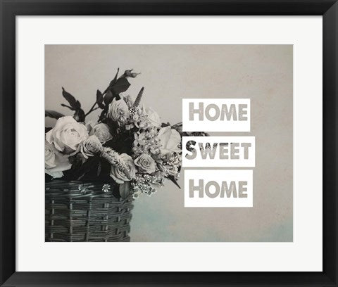 Framed Art Home Sweet Home Flower Basket Black and White Wall Decor 18x24 Artwork