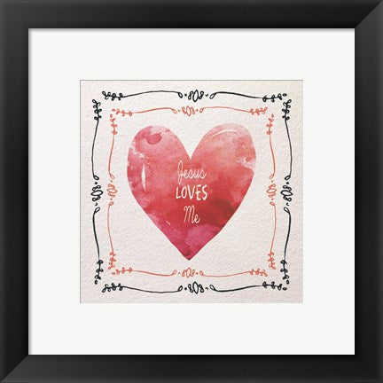 Framed Art Watercolor Heart Jesus Loves Me Wall Decor 18x24 Artwork