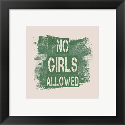 Framed Art No Girls Allowed Grunge Paint Green Wall Decor 18x24 Artwork