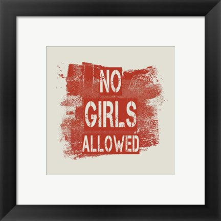 Framed Art No Girls Allowed Grunge Paint Red Wall Decor 18x24 Artwork