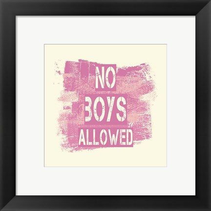 Framed Art No Boys Allowed Grunge Paint Pink Wall Decor 18x24 Artwork