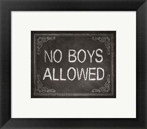 Framed Art No Boys Allowed Chalkboard Background Wall Decor 18x24 Artwork
