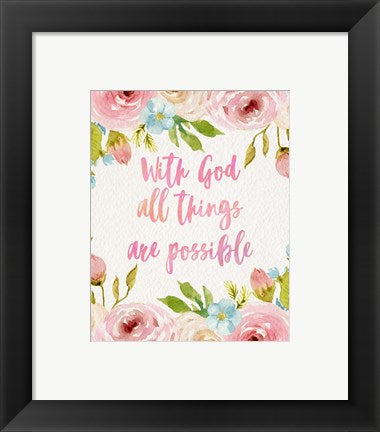 Framed Art With God All Things Are Possible-Flowers Wall Decor 18x24 Artwork