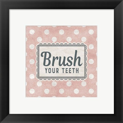 Framed Art Brush Your Teeth Pink Pattern Wall Decor18x24 Artwork