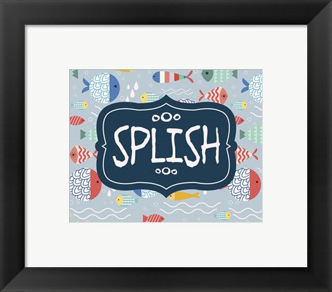 Framed Art Splish and Splash Fish Pattern Blue Part I Wall Decor 18x24 Artwork