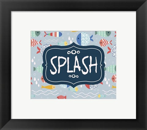 Framed Art Splish and Splash Fish Pattern Blue Part II Wall Decor 18x24 Artwork
