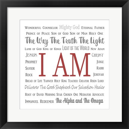 Framed Art Names of Jesus Square Gray and Red Text Wall Decor 18x24 Artwork