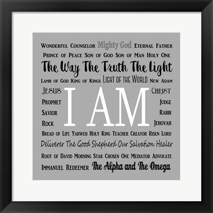Framed Art Names of Jesus Square Black and White Text Wall Decor 18x24 Artwork
