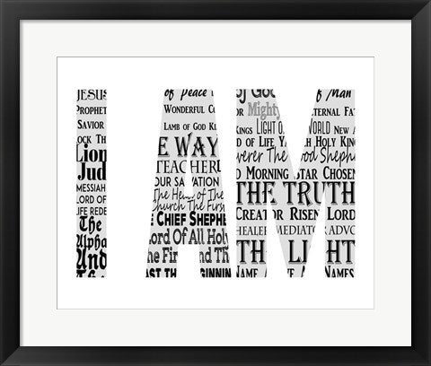 Framed Art Names of Jesus I AM Silhouette White Wall Decor 18x24 Artwork