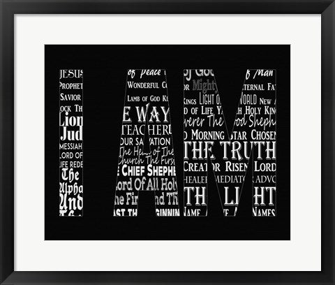 Framed Art Names of Jesus I AM Silhouette Black Wall Decor 18x24 Artwork