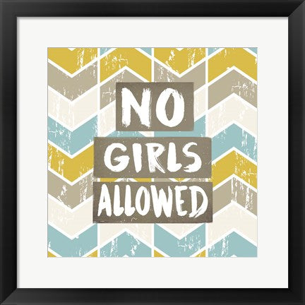 Framed Art No Girls Allowed Chevron Pattern Yellow Wall Decor 18x24 Artwork