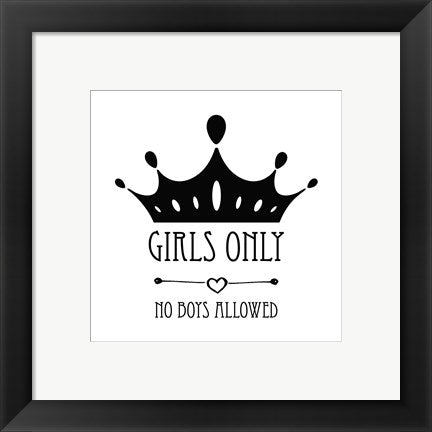 Framed Art Girls Only Crown White Wall Decor 18x24 Artwork