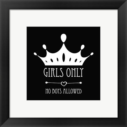 Framed Art Girls Only Crown Black Wall Decor 18x24 Artwork