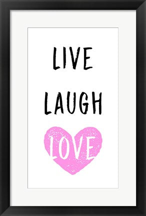 Framed Art Live Laugh Love - White with Pink Heart Wall Decor 18x24 Artwork