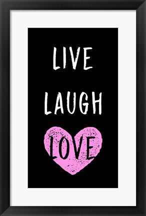 Framed Art Live Laugh Love - Black with Pink Heart Wall Decor 18x24 Artwork
