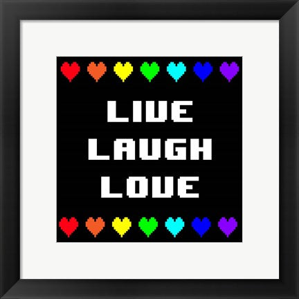 Framed Art Live Laugh Love - Black with Pixel Hearts Wall Decor 18x24 Artwork