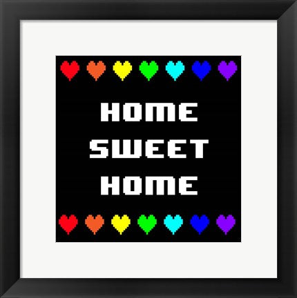 Framed Art Home Sweet Home - Black with Pixel Hearts Wall Decor 18x24 Artwork