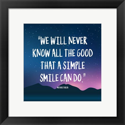 Framed Art Simple Smile - Mother Teresa Quote (Dusk) Wall Decor 18x24 Artwork