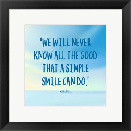 Framed Art Simple Smile - Mother Teresa Quote (Blue) Wall Decor 18x24 Artwork