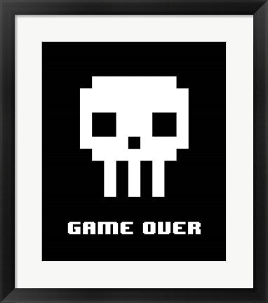 Framed Art Game Over - White Skull Wall Decor 18x24 Artwork