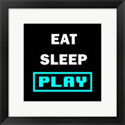 Framed Art Eat Sleep Play - Black with Blue Text Wall Decor18x24 Artwork