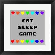 Framed Art Eat Sleep Game - Gray with Pixel Hearts Wall Decor18x24 Artwork