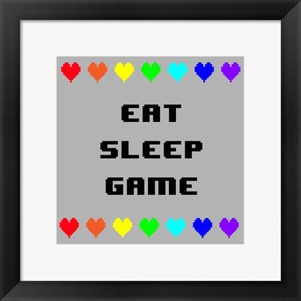 Framed Art Eat Sleep Game - Gray with Pixel Hearts Wall Decor18x24 Artwork