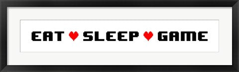 Eat Sleep Game -  White Panoramic with Pixel Hearts by Color Me Happy