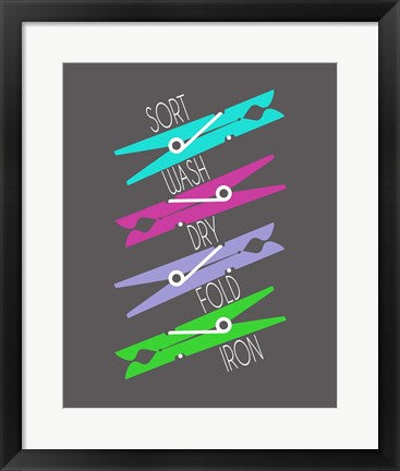 Framed Art Sort Wash Dry Fold Colored Clothespins Purple Green Wall Decor 18x24 Artwork