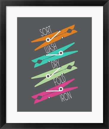 Framed Art Sort Wash Dry Fold Colored Clothespins Red Green Wall Decor 18x24 Artwork