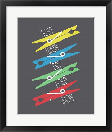Framed Art Sort Wash Dry Fold Clothespins Primary Colors Wall Decor 18x24 Artwork