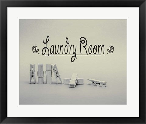Framed Art Laundry Room Sign Clothespins Black and White Wall Decor 18x24 Artwork