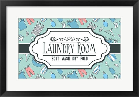 Framed Art Laundry Room Sign Green Pattern Wall Decor 18x24 Artwork
