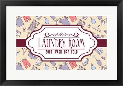 Framed Art Laundry Room Sign Yellow Pattern Wall Decor 18x24 Artwork